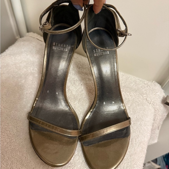 Stuart Weitzman Nudist Metallic Bronze Sandal Heels - 38 - Picture 15 of 17